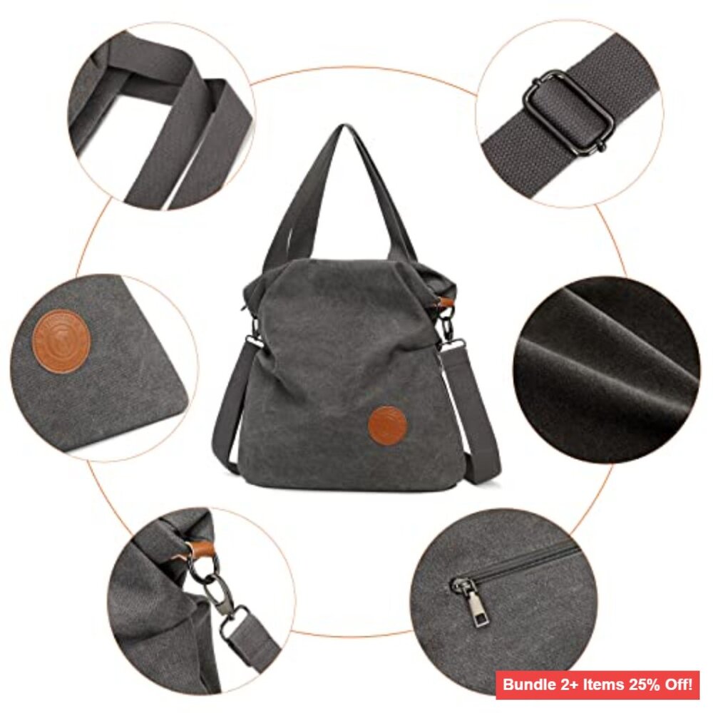 Canvas Crossbody Tote Bag with Adjustable Strap, Lightweight & Spacious - Picture 6 of 7